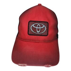 TOYOTA EMBLEM HAT CAP RED BLACK DISTRESSED MESH BACK PATCH
